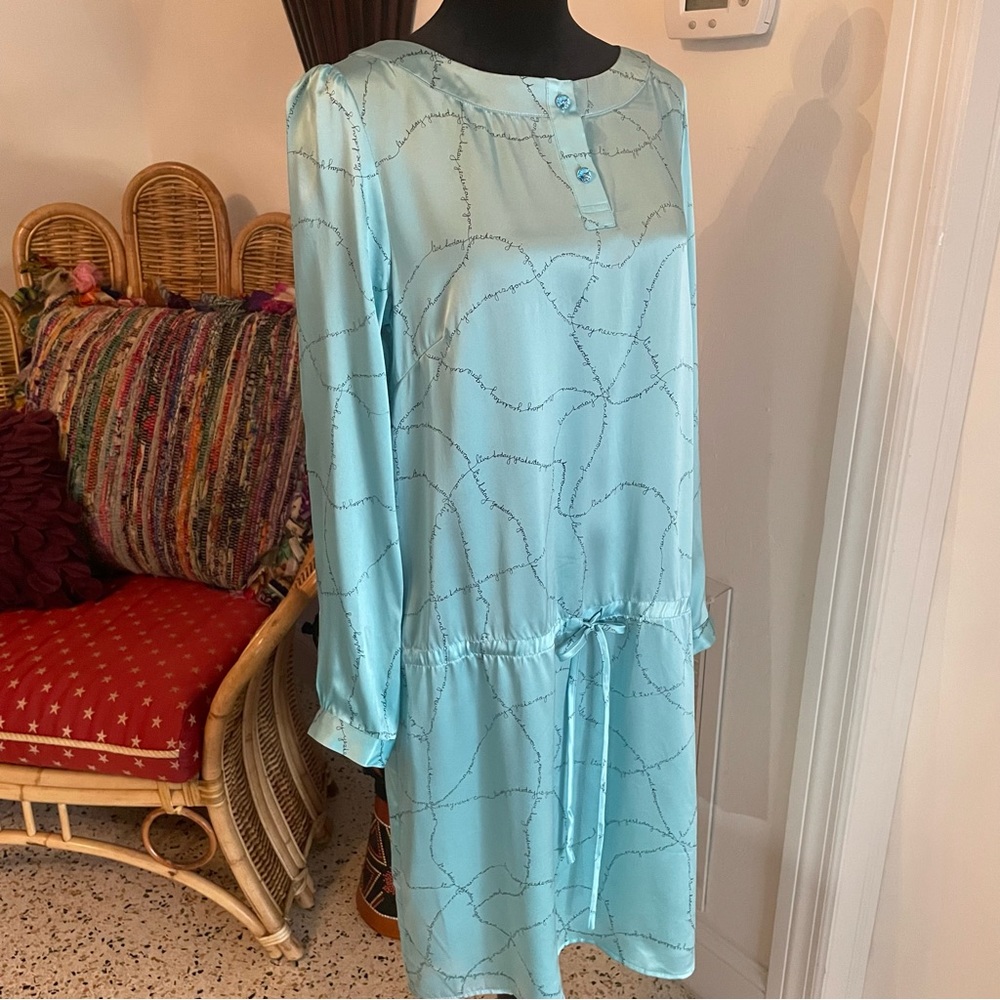 CHARLOTTE SPARRE Night Lounge Dress! Powder Blue Print! Drawstring Waist. Large - Picture 6 of 15